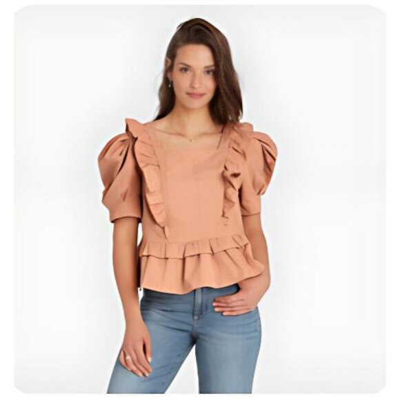 Universal Thread Short Sleeve Peplum Top 100% Cotton Orange Rust Women's Size S - Picture 1 of 10
